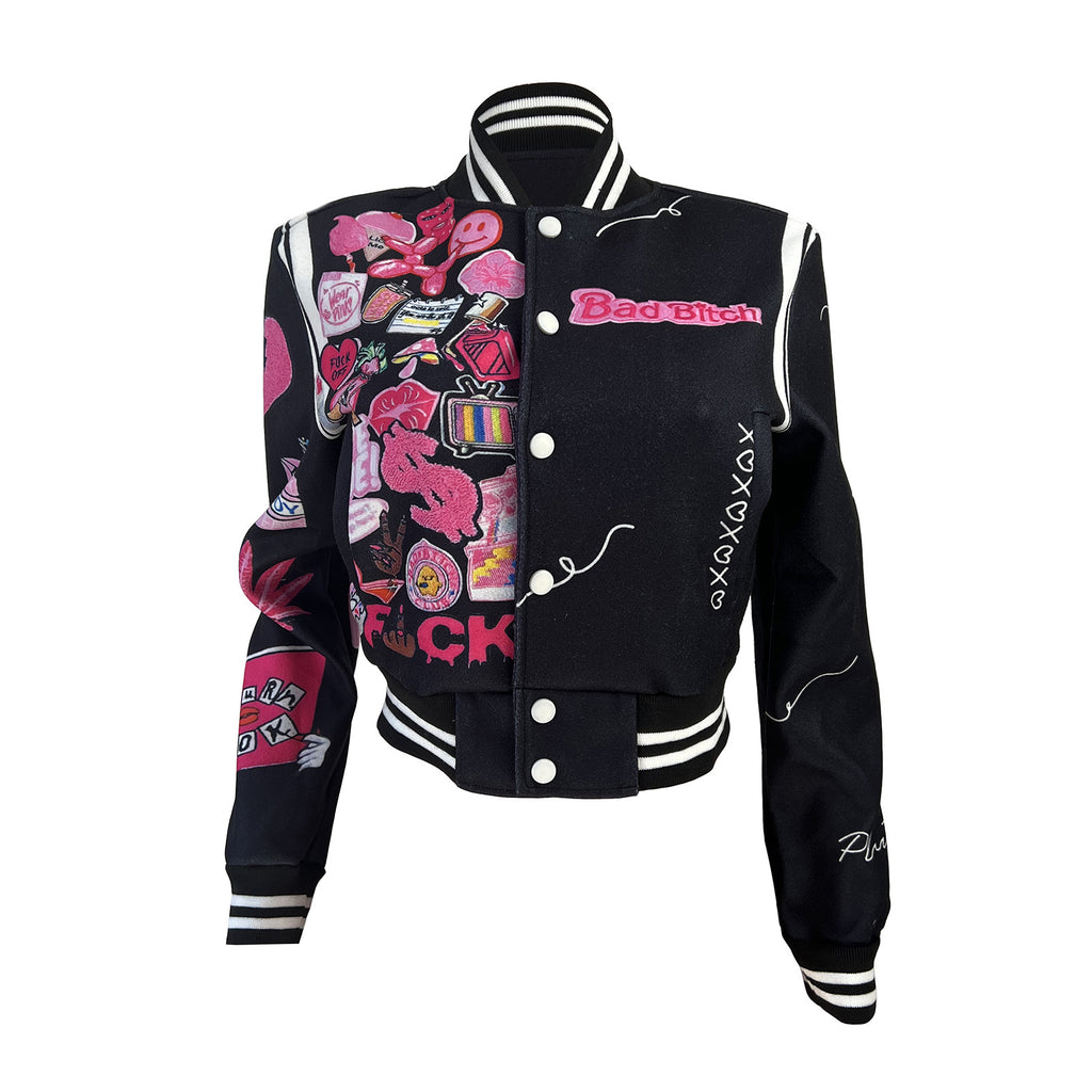 HR23012 European and American women's clothing,  supply, fashion printed baseball jacket