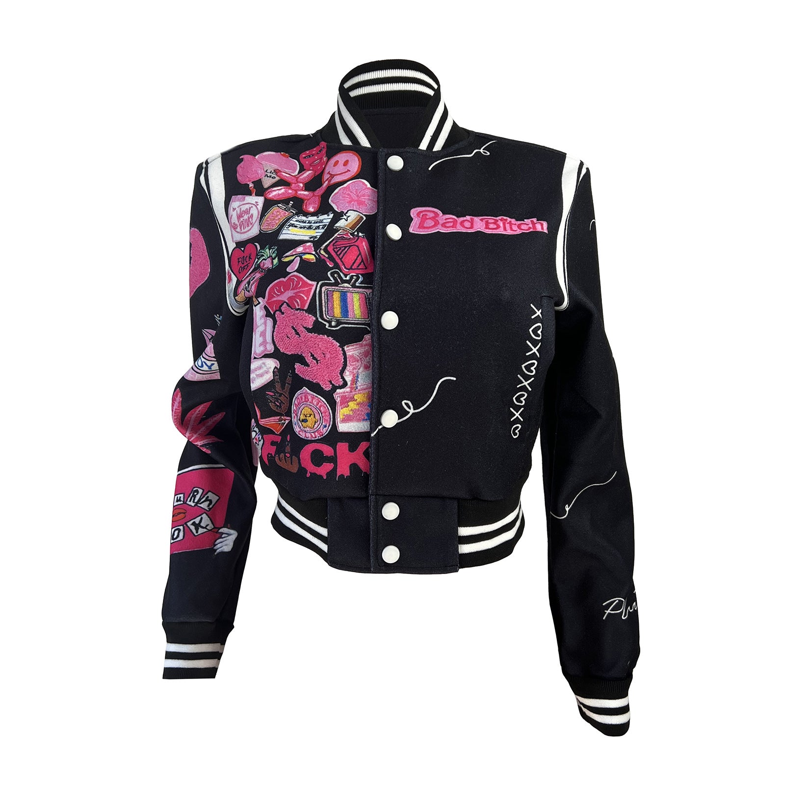 HR23012 European and American women's clothing,  supply, fashion printed baseball jacket