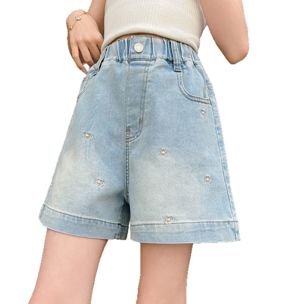Girls' beaded denim shorts - stylish summer outfit for older kids & toddlers - lightweight, breathable, and versatile hot pants