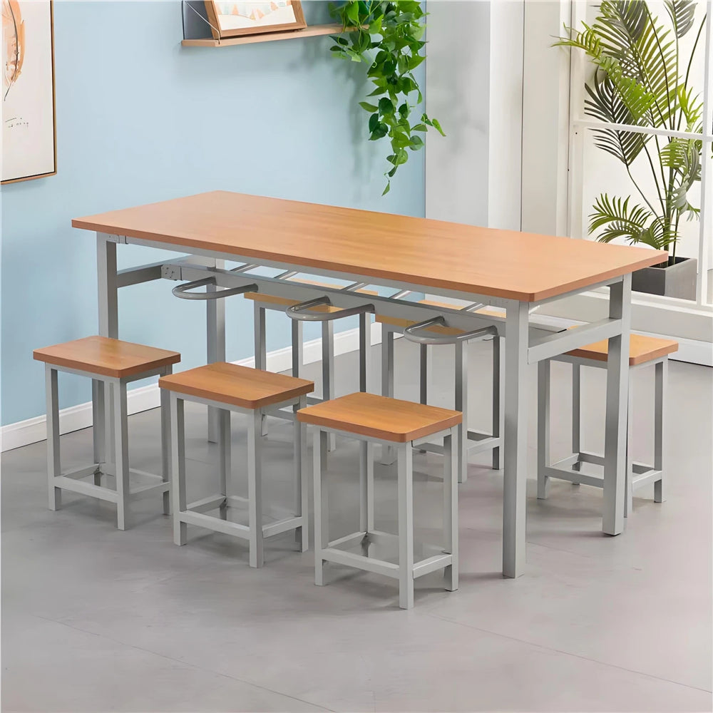 Stainless steel cafeteria table and chair 4-person 6-person hanging stool rectangular table school factory employee dining table separates combination