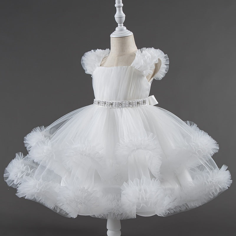 Performance catwalk girls birthday princess dress puffy skirt women's stage kids baby performance costume one year old dress model