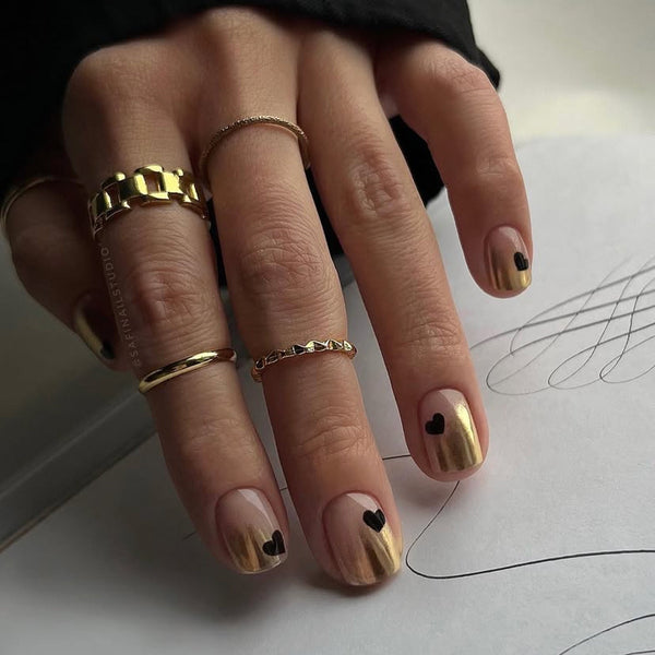 Cross-border wear nail gold gradual change retro black love manicure European square short fake nails removable wholesale