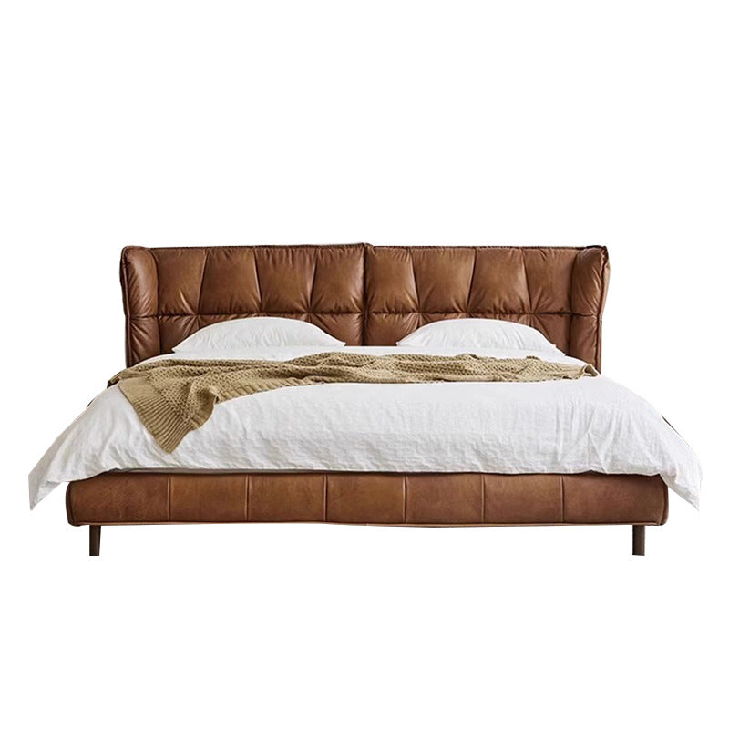 Used style oil wax genuine leather muscle bed modern retro designer model master bedroom 1.8m pull point leather double bed