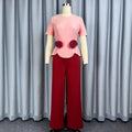New arrivalpatchworkcontrast color jumpsuit lotus leaf hem stereo flower slimming lookstraight-leg jumpsuit jumpsuits