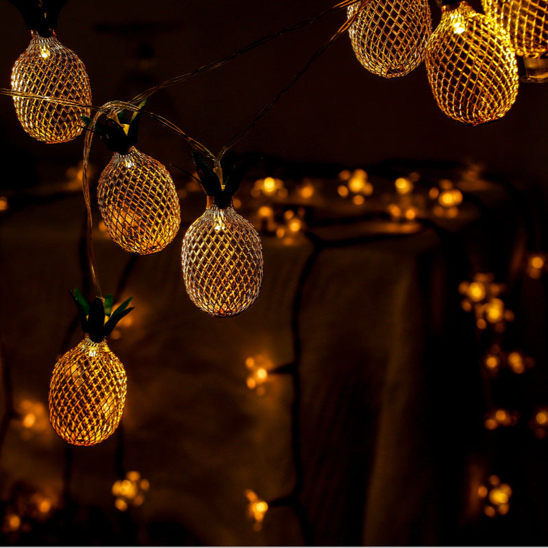 Cross-border new led lights ins wind battery box wrought iron pineapple light string Christmas fruit decoration string light