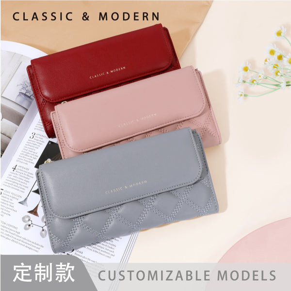Terian new short rhombus embroidery thread wallet female long fashion pu clutch wallet  wallet