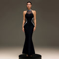 C7737 cross-border   fashion women's halter neck rhinestone mesh mermaid party dress
