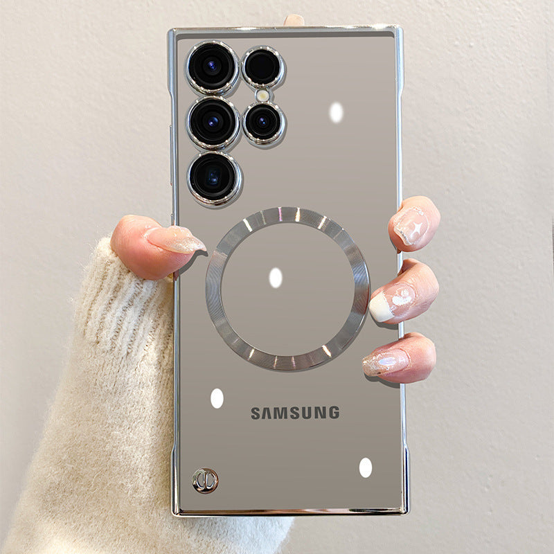 Suitable for samsung s25ultra electroplated frameless mobile phone case s24+ comes with glass lens film transparent thin hard case
