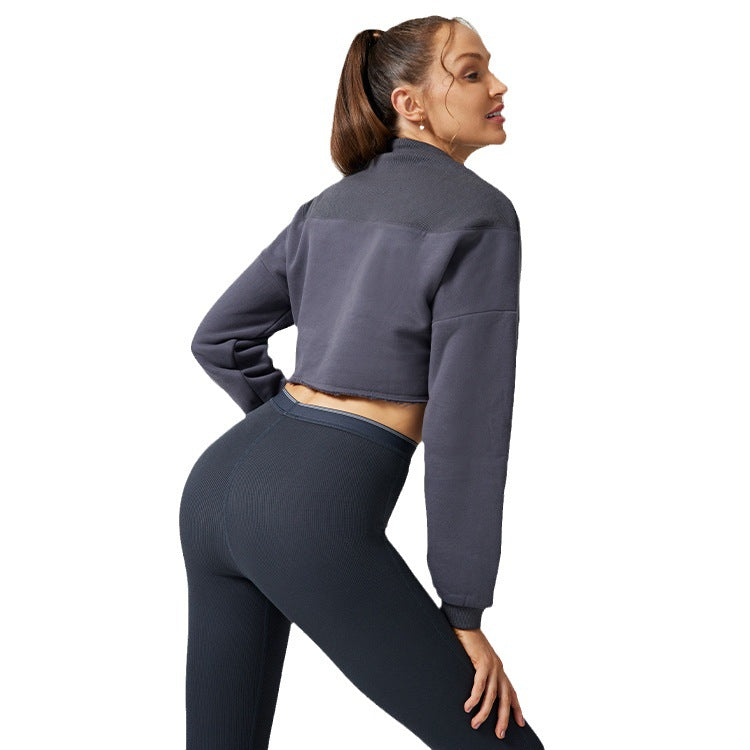Autumloose crop top yoga top women's cycling running clothes zipper sportswear outwearshortcasualsweatshirt