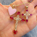European and american cross-border jewelry: fashionable and sweet cross pendant necklace, light luxury high-end red diamond-encrusted choker