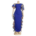 fashion african export new arrival evening dress oblique shoulder style e-commerce  women's wax cloth puff sleeve long skirt
