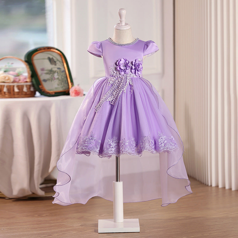 personalized girl dress with tail, short in front and long in back, eleganceelegant flower girl wedding dress, accessible luxury style niche style skirt