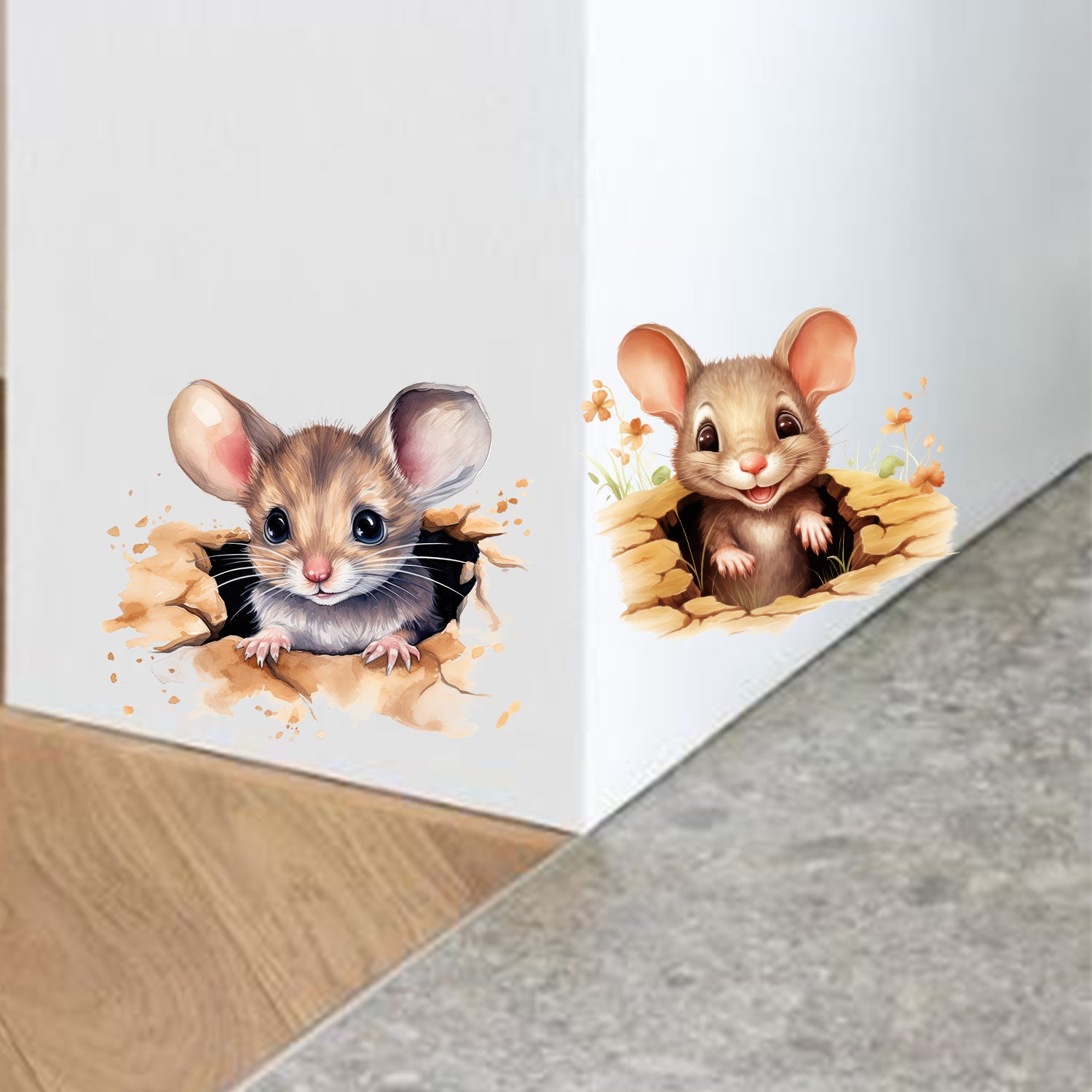 Cross-border  3D drilling hole two mice sticker arrangement bedroom room living room decoration wall sticker wholesale
