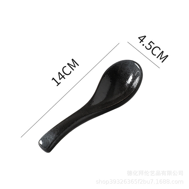 Japanese retro-style ceramic soup spoon - ideal for hotel kitchens, home use, and serving soups, porridge, or as a creative accent