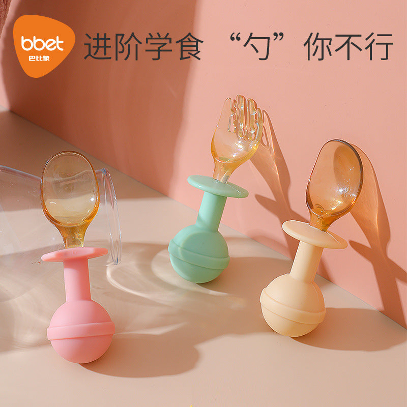 Baby silicone mud scraper spoon eating tableware suit short handle mud scoop tool kids tableware complementary food spoon