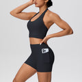 New women's solid color brushed halter tank top and pocket shorts yoga set - two-piece activewear workout outfit
