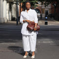 European and american cross-border women's fashion  autumn new arrival casual turn-down collar white long-sleeve shirt and cropped wide-leg pants set