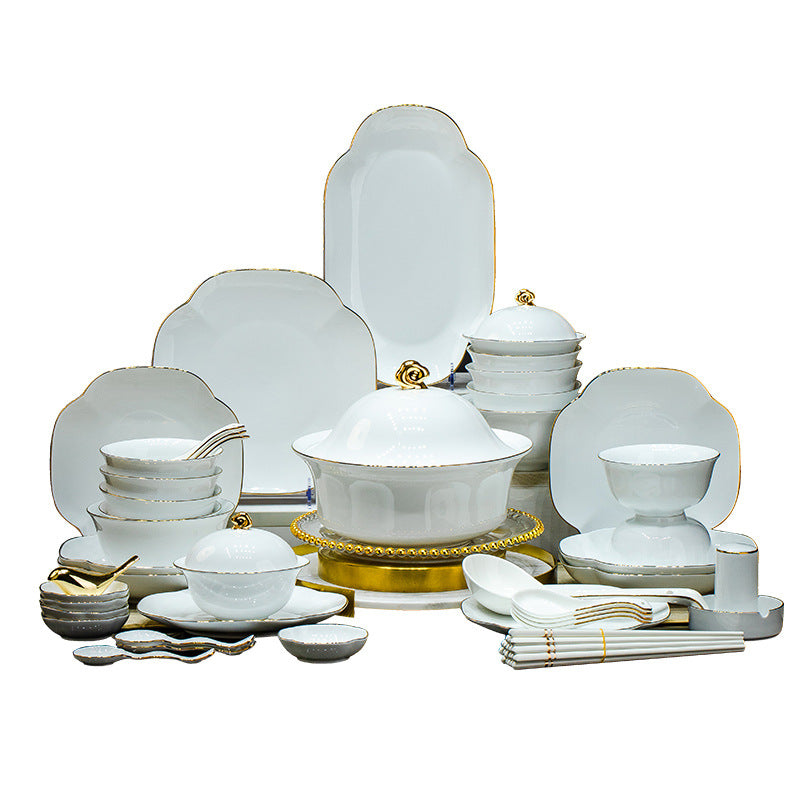 Jingdezhen tableware set, high-end housewarming gift box, dishes, fish plates, chopsticks, high temperature underglaze color