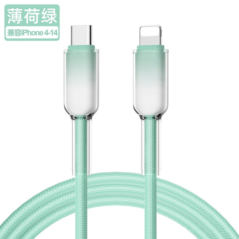 ice crystal 65w charging cable, compatible with huawei, apple, and huawei type-c devices. suitable for charging laptops and mobile phones