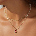 december birthstone double-layered necklace for women rectangular pendant december birthstone 18k real gold plating