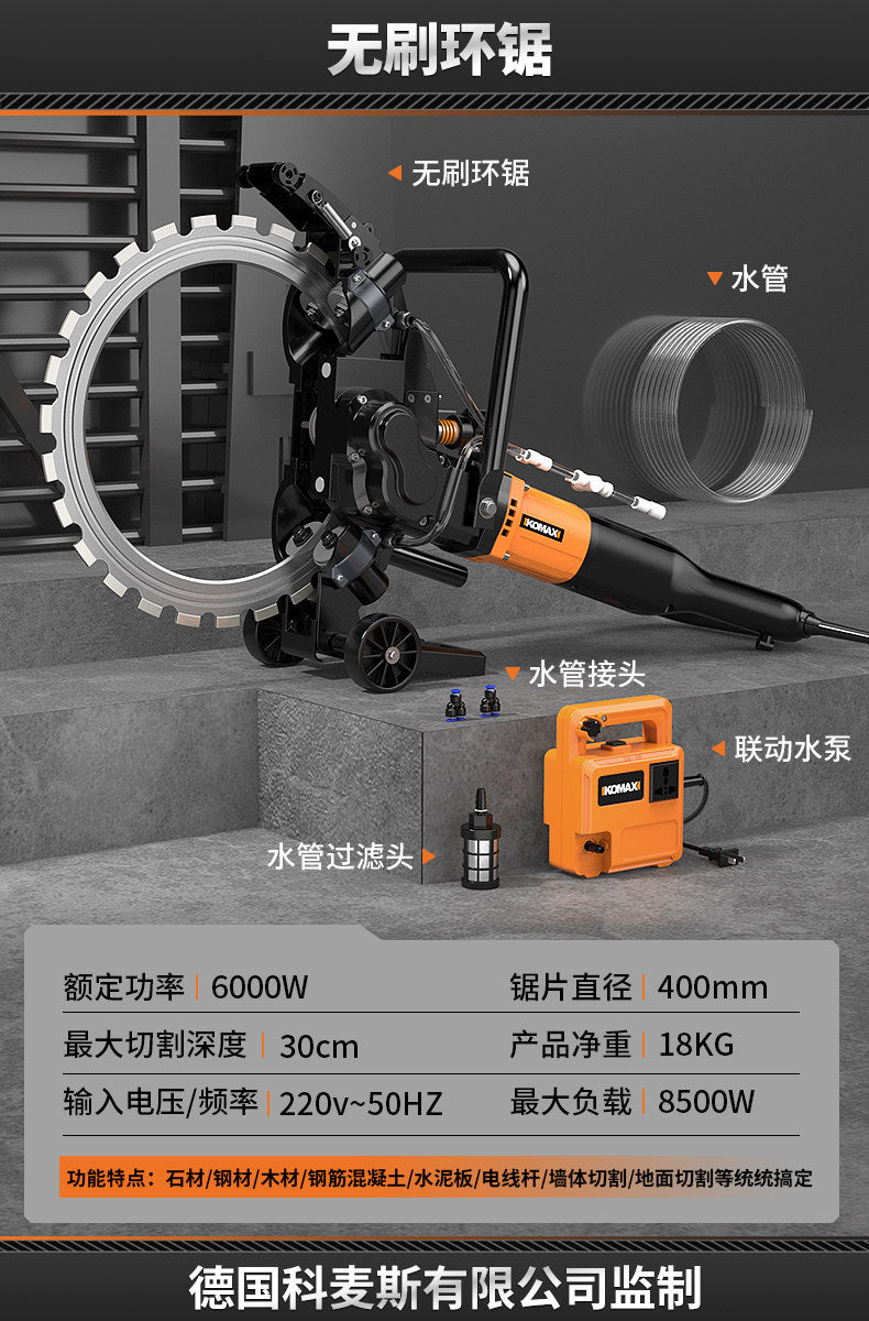 High-power brushless ring saw wall cutting machine - concrete, rebar, and stone cutting - multi-function portable grooving machine