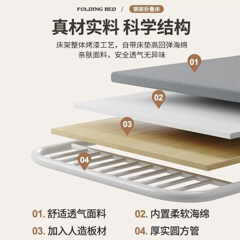 Foldable bed single bed portablefor home reinforced thickened iron frame dormitory double bed rental house simple small bed hard board