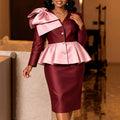 Autumfashion work clothing hip skirt waist rufflesv neckbows church banquet elegantsilm two-piece set