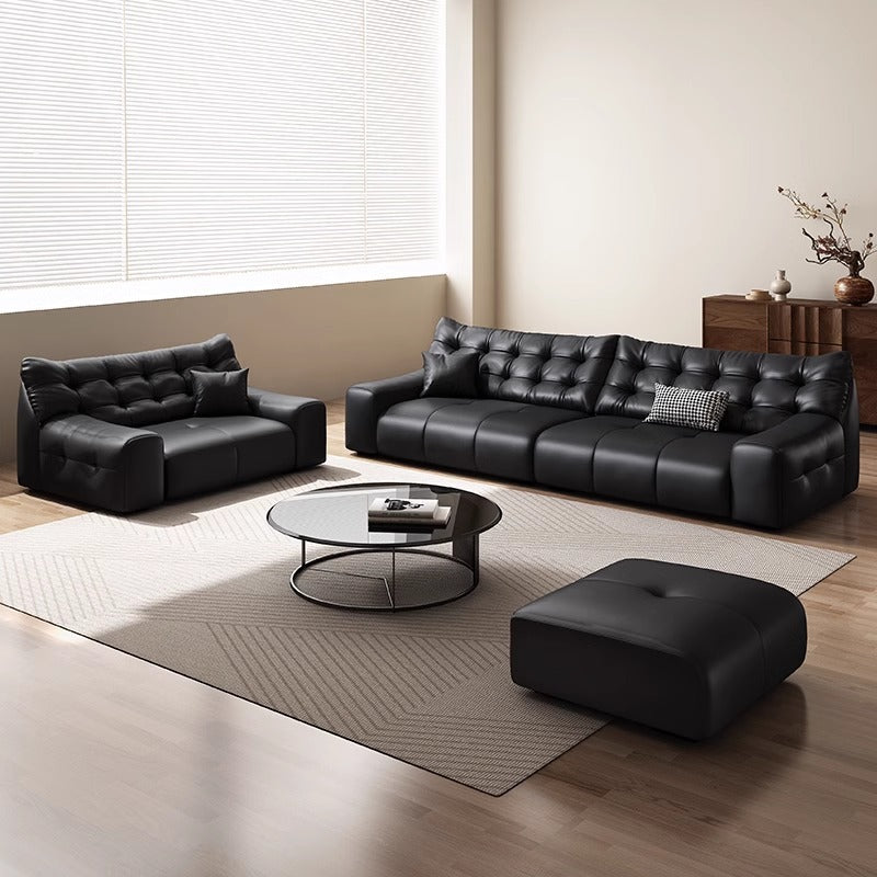 Italian normcore big black bear sofa living room genuine leather sofa first layer cowhide high back black leather sofa
