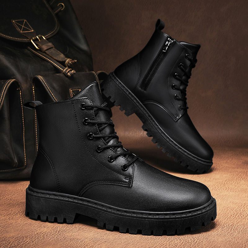 Chef men's shoes springnon-slipwaterproof kitchen high top leather boots black casual leather shoes winter sports boots trendy shoes
