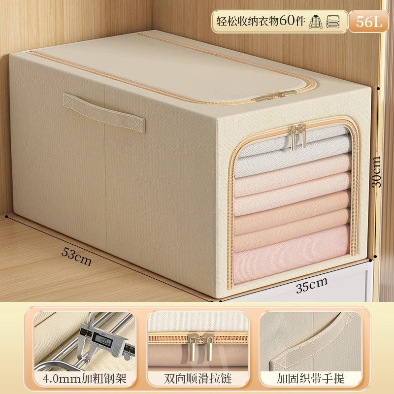 Large visual window, clothes storage box, underwear storage zipper, cotton and linen storage, steel frame folding, deepening, moisture-proof finishing