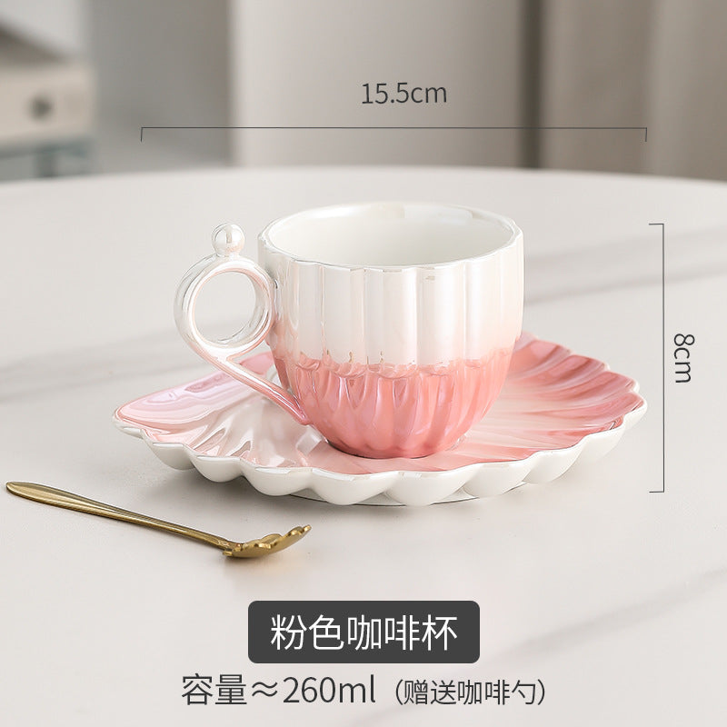 Instagrammable, high-style, creative fairy tear pearl shell ceramic coffee cup and saucer set - premium home drinkware