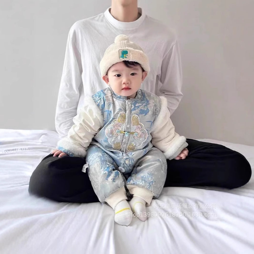 Baby chinese style full month hundred days one year old clothes baby onesie chinese style ha yi dress thickened long sleeves crawling suit