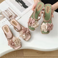 Fairy-style women's summer sandals, new fashion floral design, elegant and chic, perfect with skirts, single-strap chunky heel, can be worn as sandals or slides