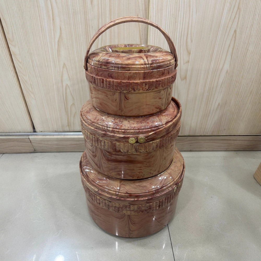 3pcs wood grain round thermal insulation box 780#2.5l-5l-8l