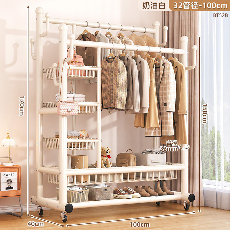 Clothes rack floor-standing bedroom for home double-pole clothes drying rack movable clothes rack indoor clothes storage coat rack