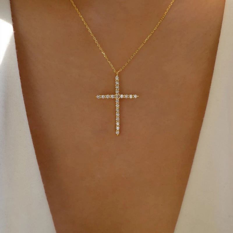 Wholesale "instagrammable" cross necklaces - cross-border amazon trendy, unique, high-end diamond-studded jewelry sweater chains for women