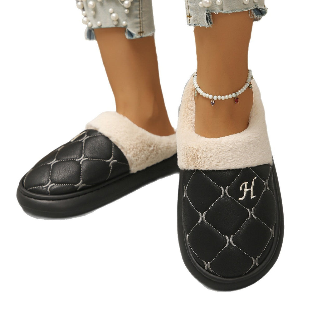 Exportplus size bag and cotton slippers winternew arrival leather waterproofnon-slipthick solecouplefleece-linedthickened wool slippers