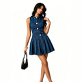 sleeveless summer casual blue sexy waist slimming lookfashion denim dress