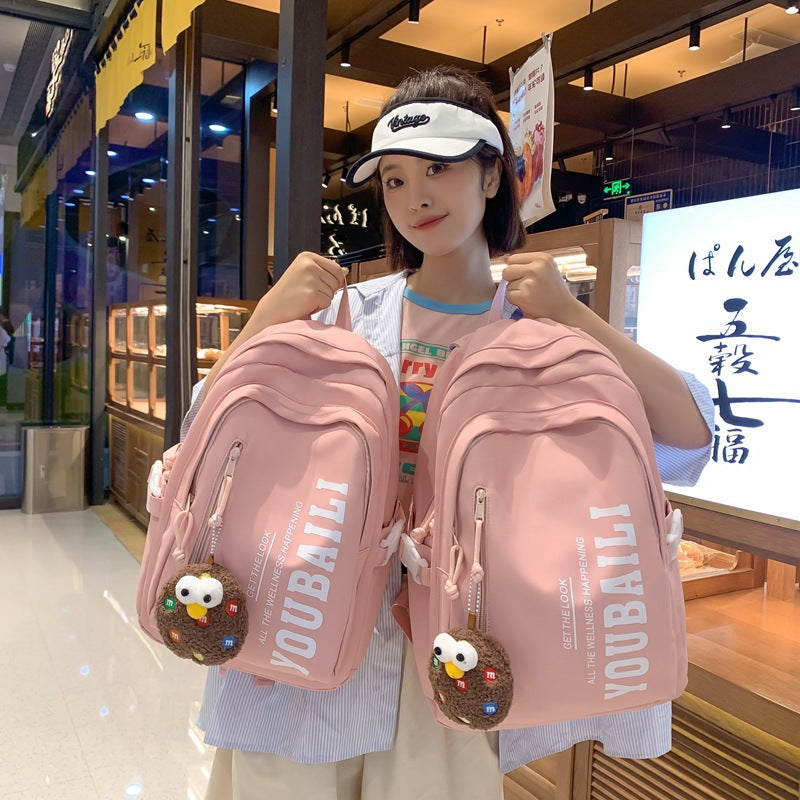 School bag for girls, junior high school students, middle school students, large capacity, versatile burden reduction, fashion trend, high school college students, backpack