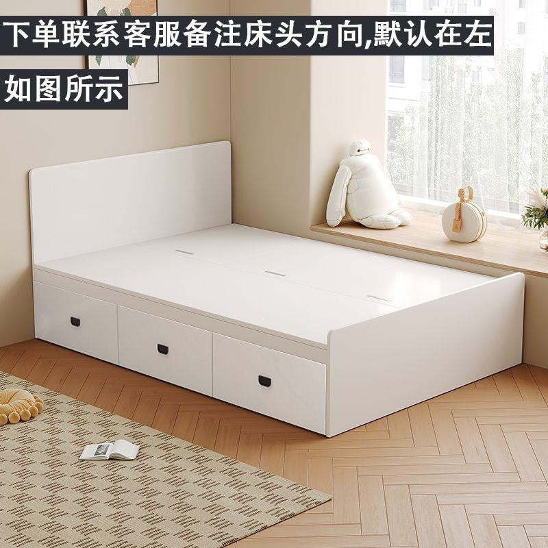 Solid wood bed tatami box storage bed soft back double bed kids bed bedroom for home without bedside bed high box