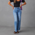 Amazon slit jeans women's new arrival stretch washed loose pants elegant commuterhigh waistjeans