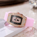 Honghong wine barrel-shaped diamond-encrusted quartz tape women's watch fashiontrendyelegant women's watch silicone watch wholesale