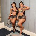 Amazon fashion cross-border leopard print rose halter sexy swimsuit two-piece set hot girl nightclub style shorts suit