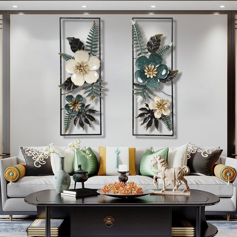 Hallway artificial metal floral wall decor, living room background wall ornament, study room southeast asian handmade iron floral hanging decoration