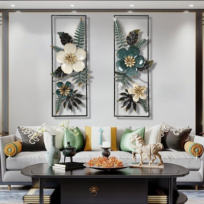 Hallway artificial metal floral wall decor, living room background wall ornament, study room southeast asian handmade iron floral hanging decoration