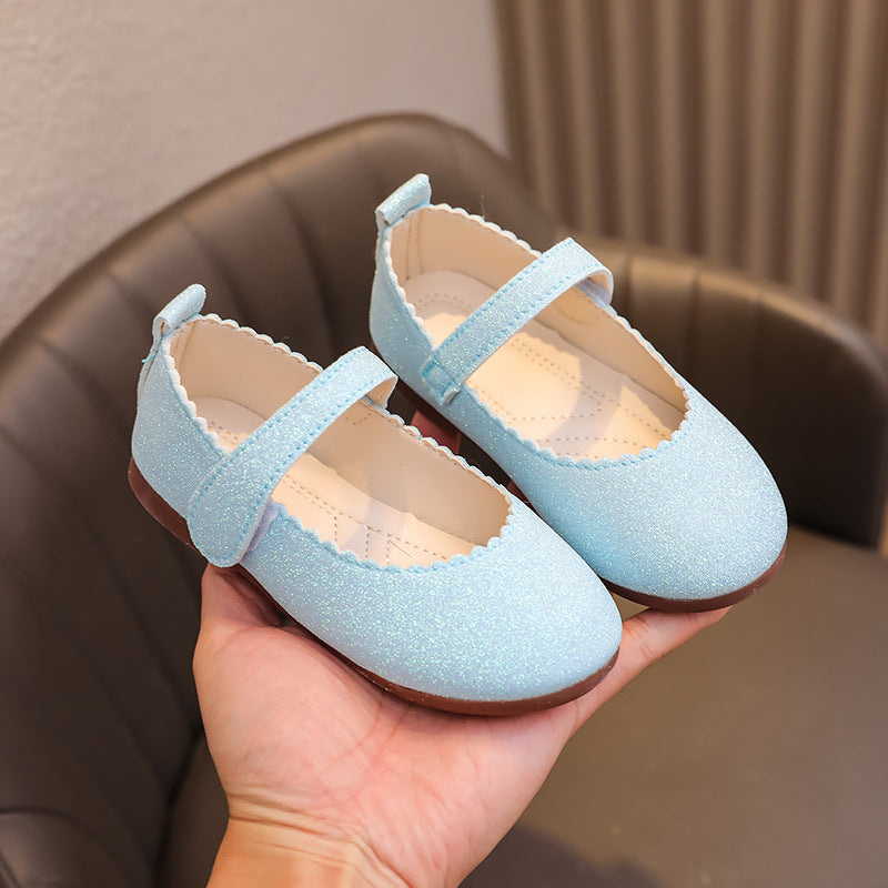 spring/autumn korean style new girls' leather shoes, export order, princess flats, children's velcro performance dance shoes