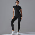 European and american nude feel zipper short sleeve yoga bodysuit - quick-dry, breathable, outdoor sports compression suit - fitness apparel