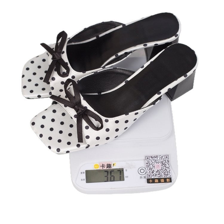 Plus size chunky heel sandals for women -  summer new arrival: polka dot & bow accent thong sandals