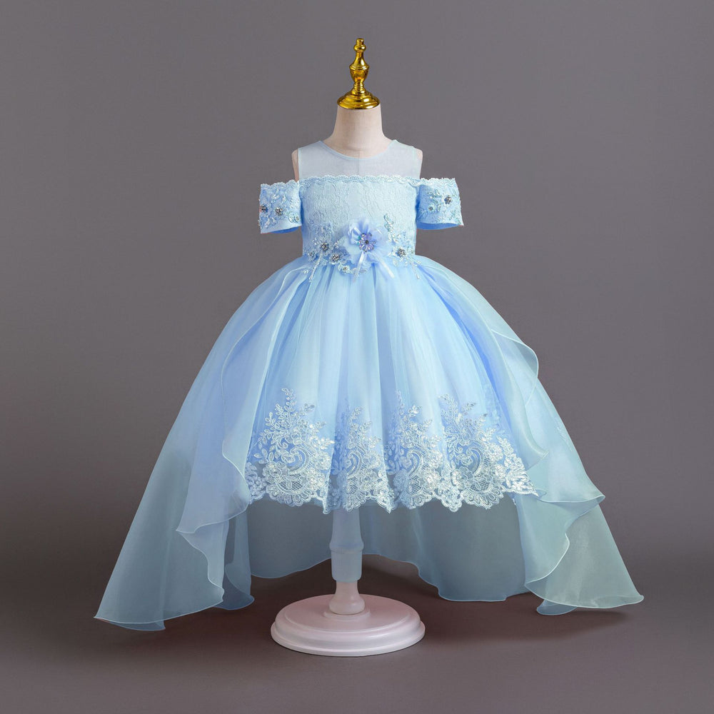 European and american new children's formal dress wedding lace train princess dress girls' piano performance dress girl dress