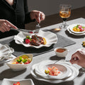 Minimalist pure white ceramic dinnerware set for home, restaurant, and hotel use - porcelain plates, creative plating, and dessert bowls